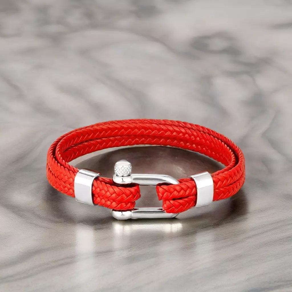 Pulseira de Couro Trançado Vermelha Navy Beroc