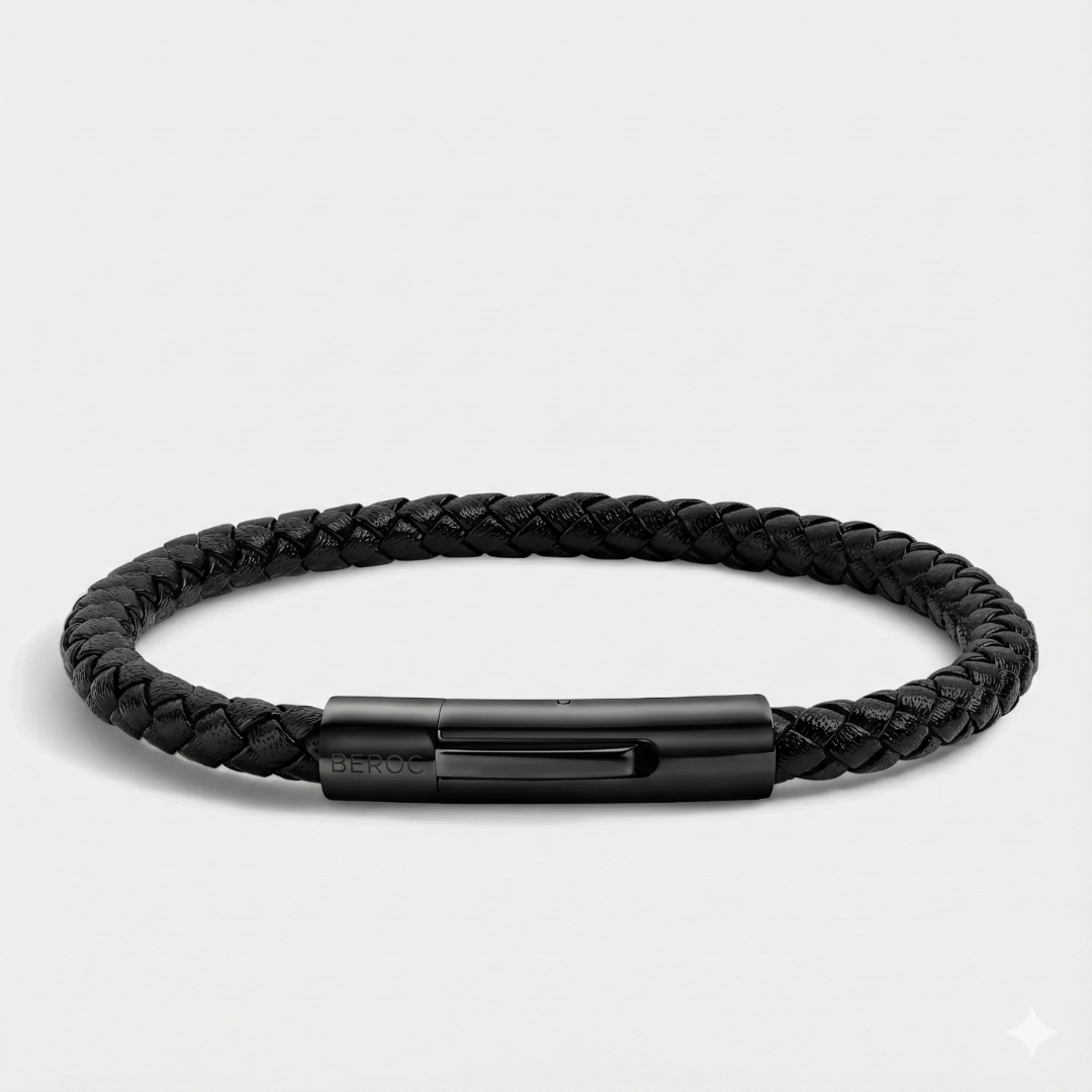 Pulseira de Couro Minimalista Elagio All Black Beroc