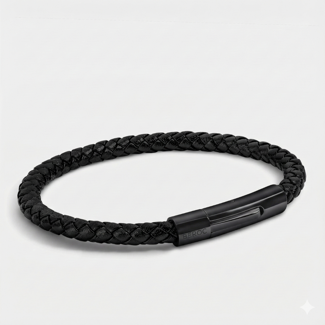 Pulseira de Couro Minimalista Elagio All Black Beroc