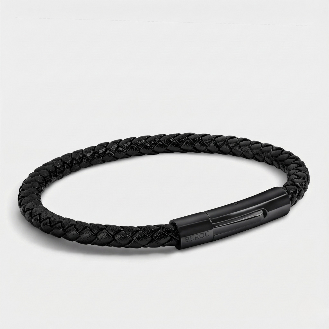 Pulseira de Couro Minimalista Elagio All Black Beroc