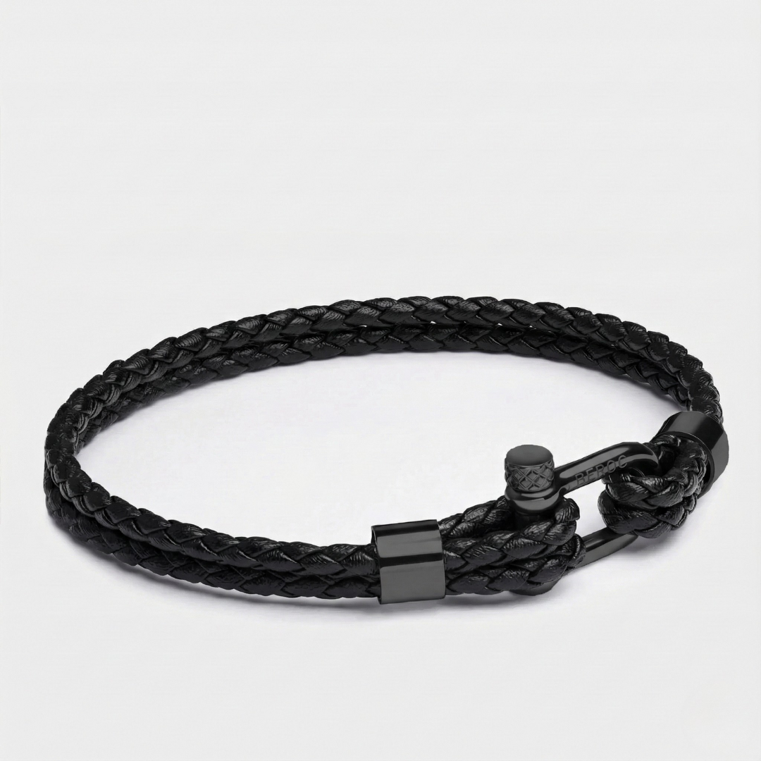 Pulseira de Couro Minimalista Helix All Black Beroc