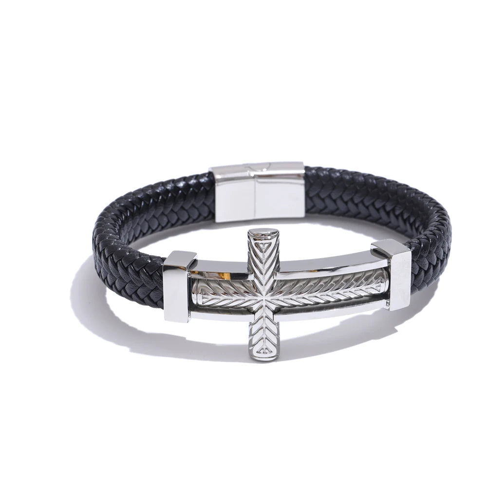 Pulseira de Couro Cruz de Ouro Beroc