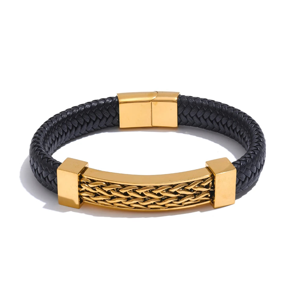 Pulseira de Couro de Ouro Drakkar Beroc