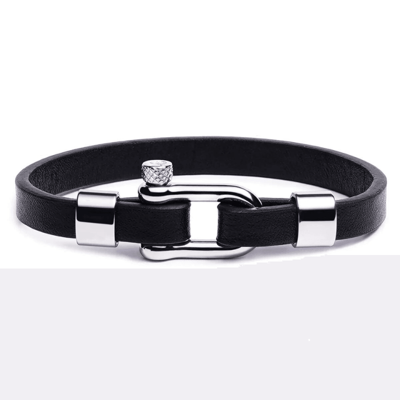 Pulseira de Couro Liso Prateada Biker Beroc