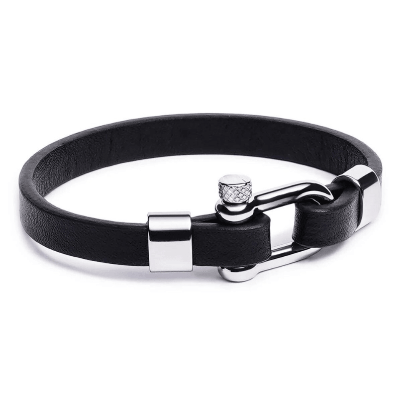 Pulseira de Couro Liso Prateada Biker Beroc