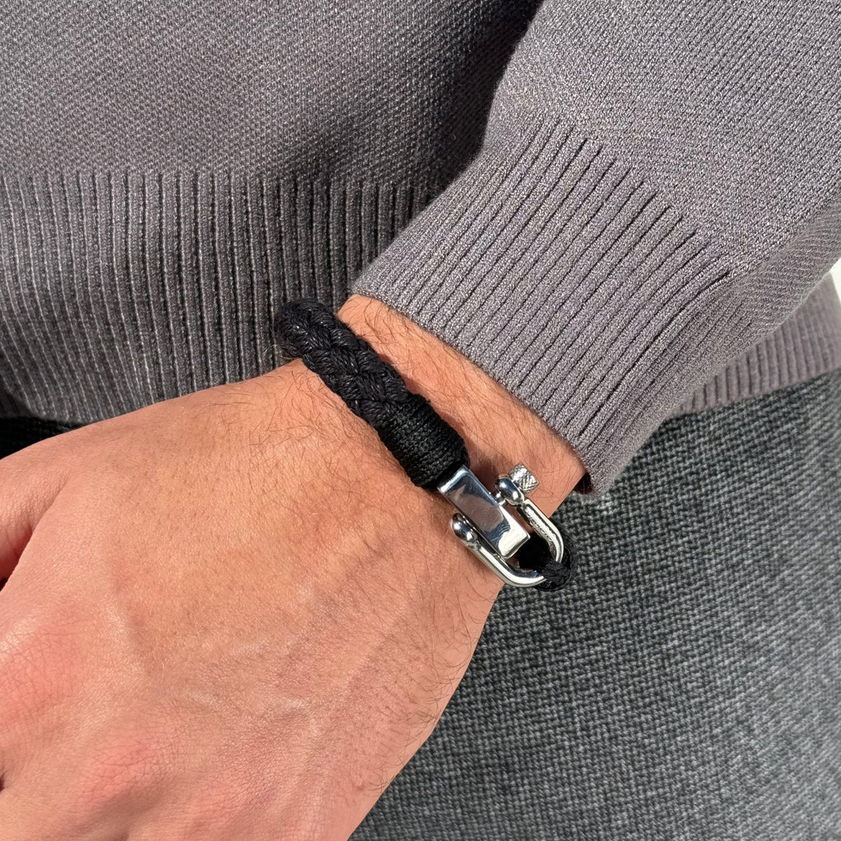 Pulseira de Corda de Algodão Preta Gio Beroc
