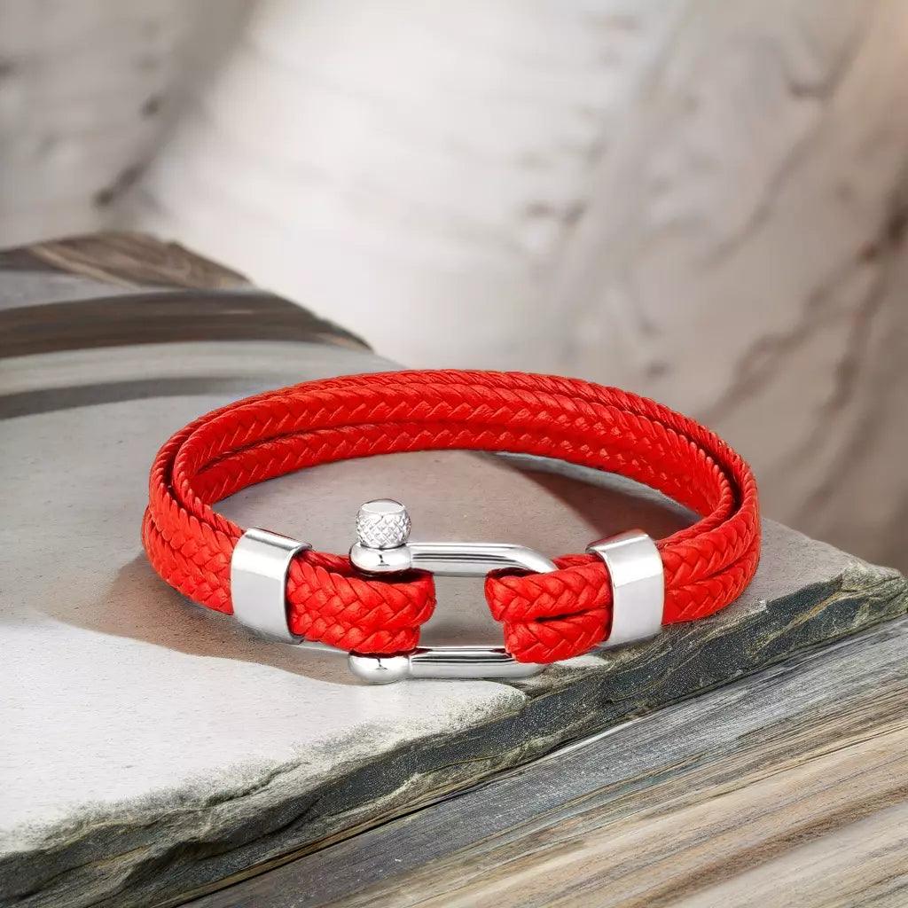 Pulseira de Couro Trançado Vermelha Navy Beroc