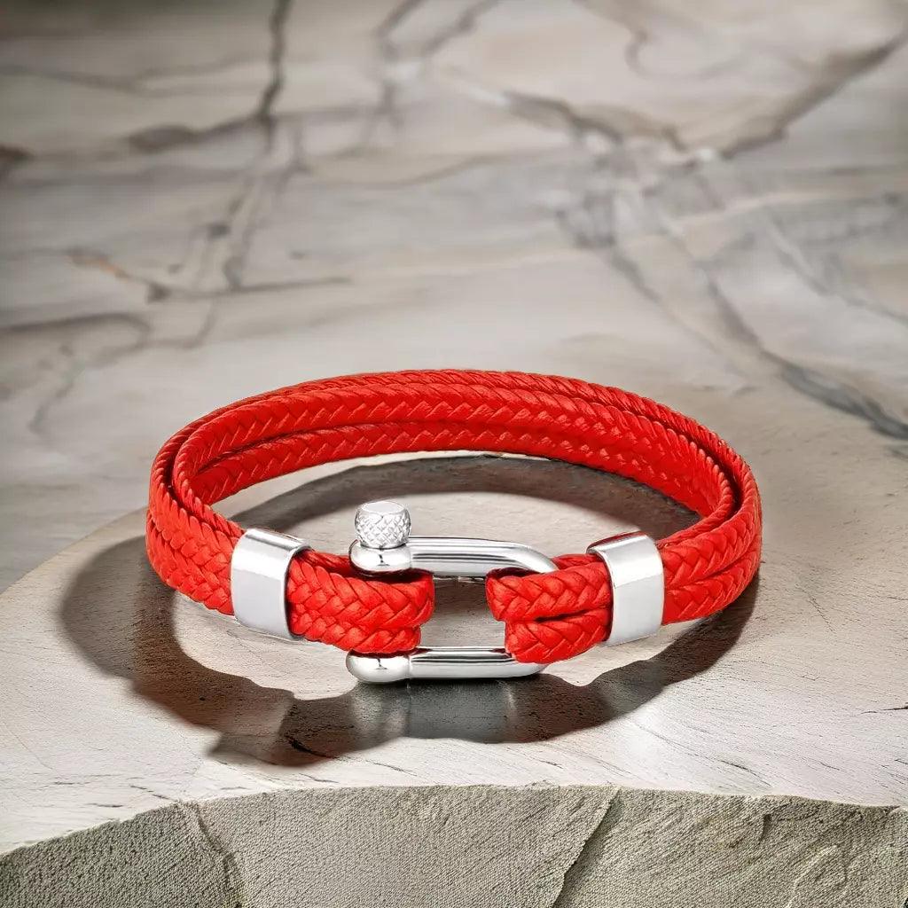 Pulseira de Couro Trançado Vermelha Navy Beroc