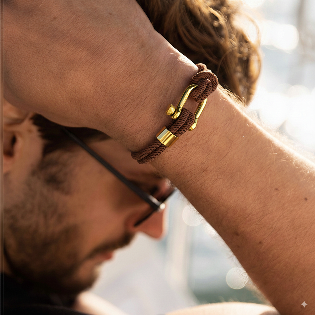Pulseira de Corda Marrom Malibu Gold Beroc