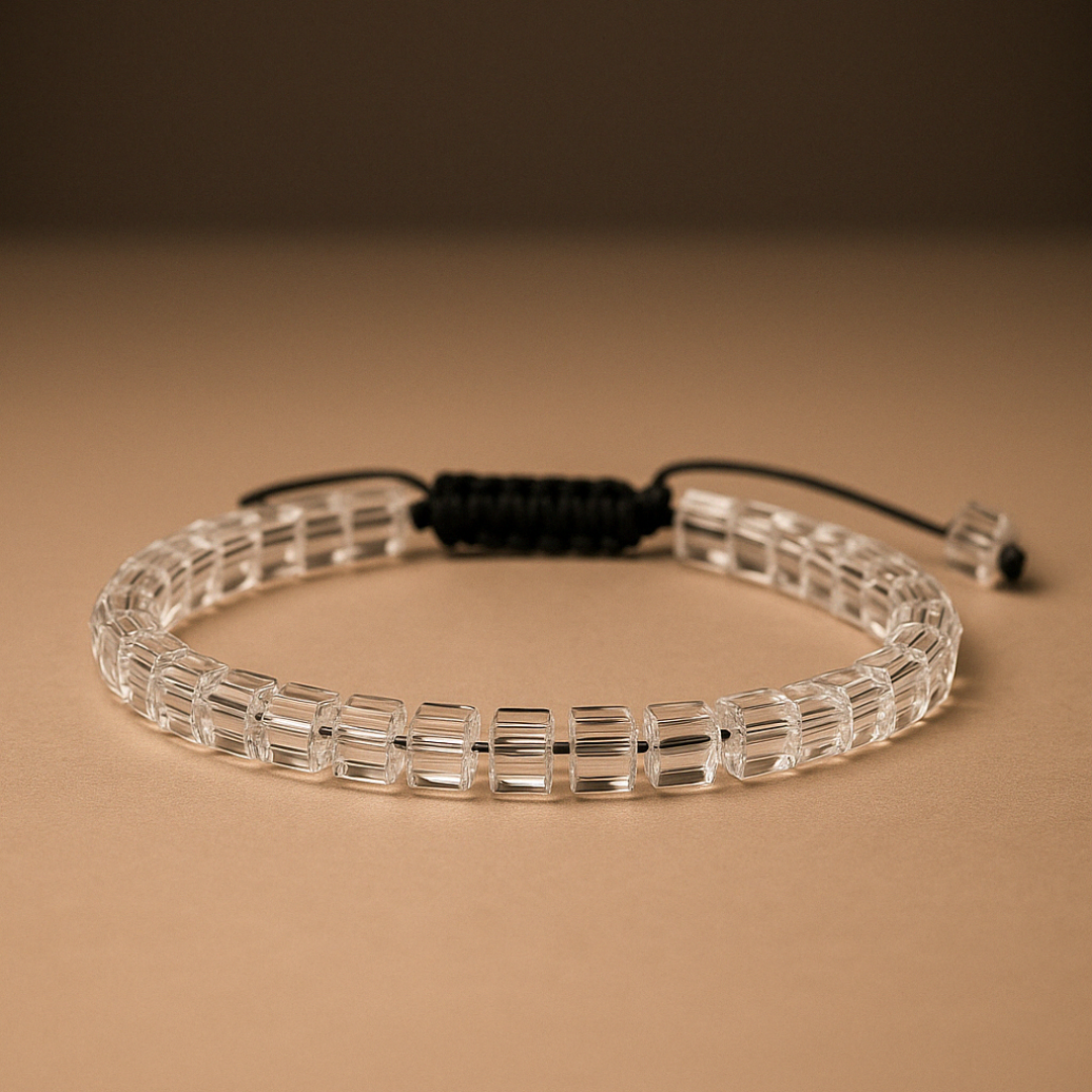 Pulseira Masculina Cristal Transparente Cúbico Beroc
