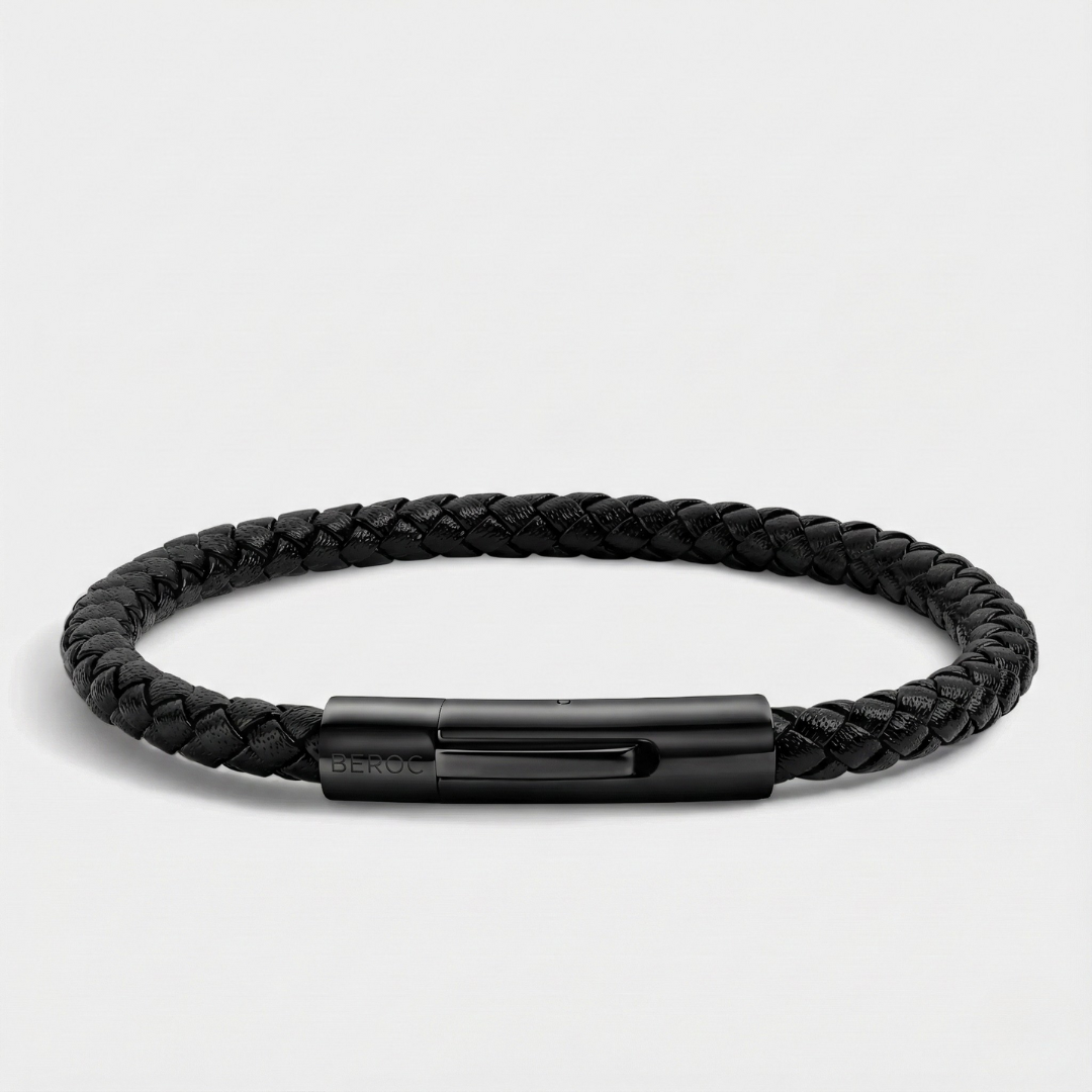 Pulseira de Couro Minimalista Elagio All Black Beroc