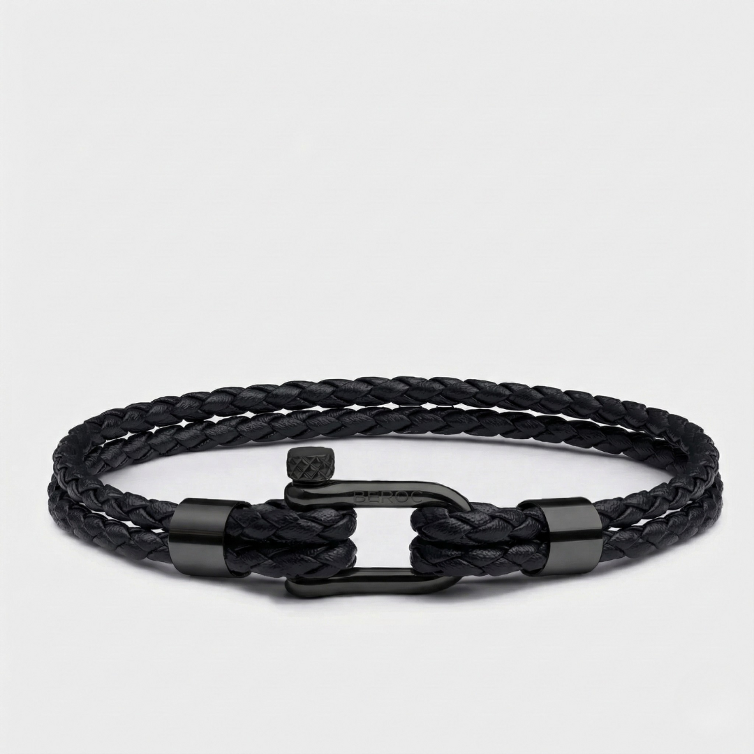 Pulseira de Couro Minimalista Helix All Black Beroc