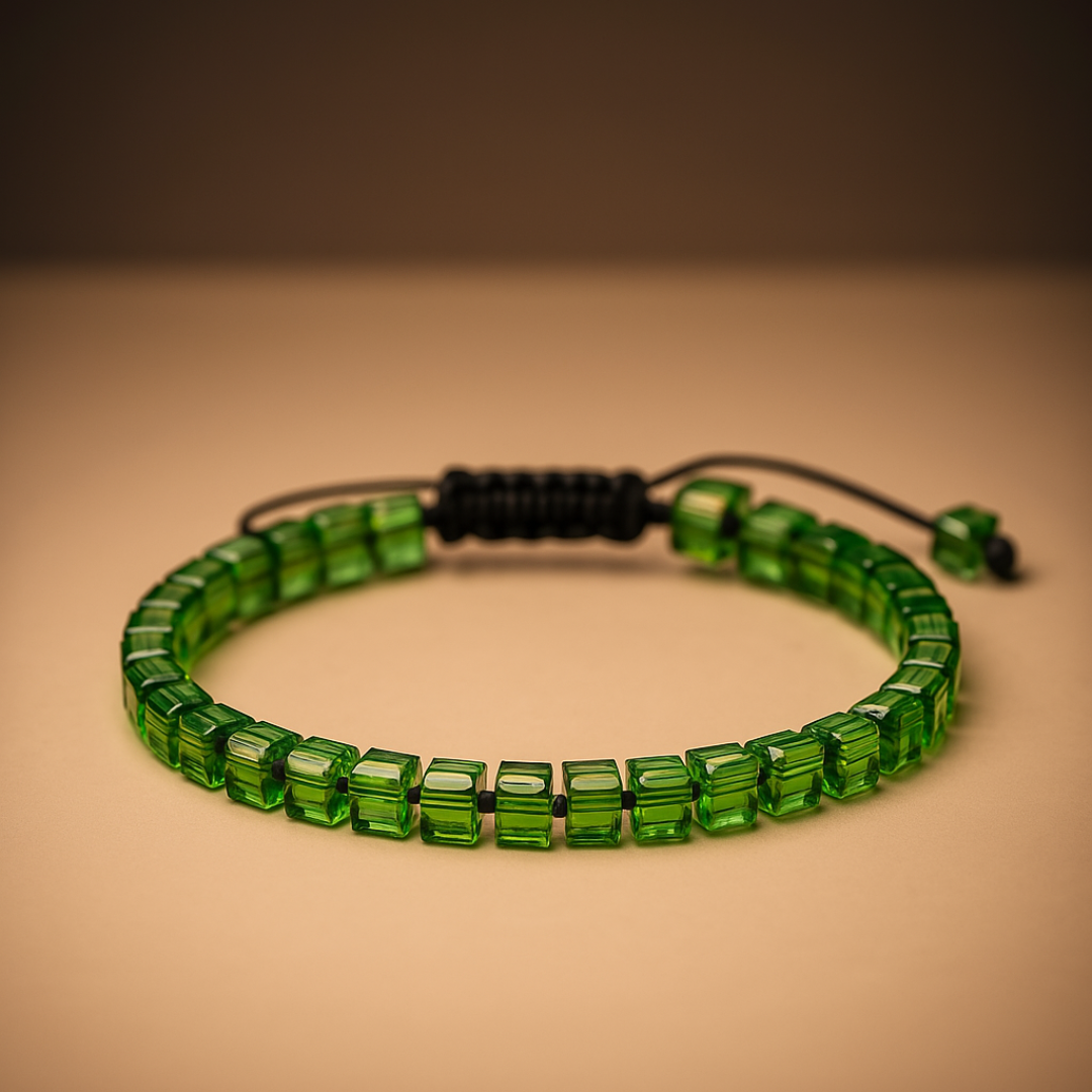 Pulseira Masculina Cristal Verde Cúbico Beroc