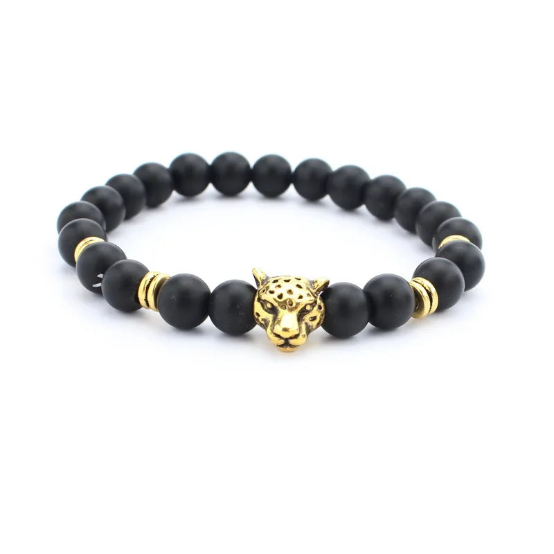 Pulseira de Pedra de Lava Gold Leopard Beroc