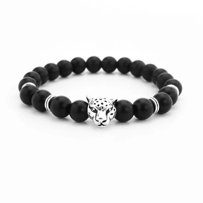 Pulseira de Pedra de Lava Silver Leopard Beroc