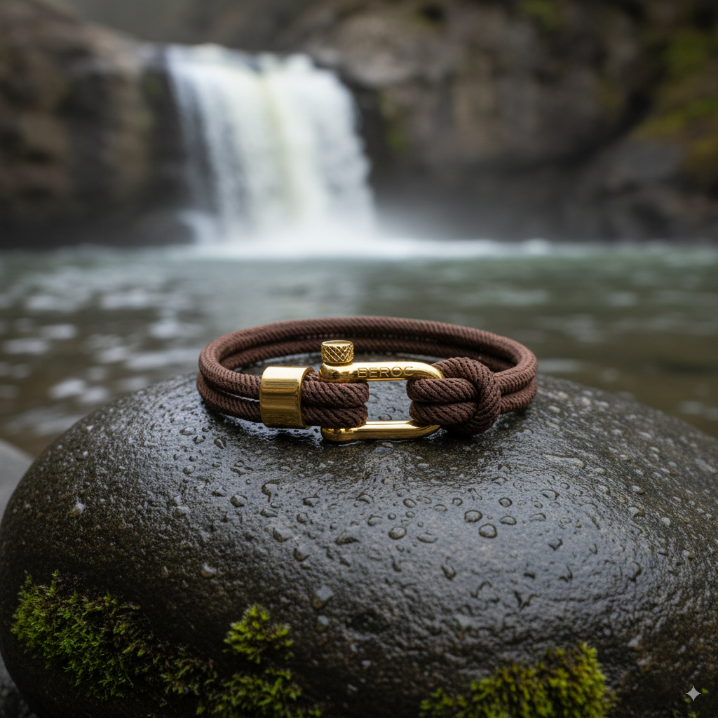 Pulseira de Corda Marrom Malibu Gold Beroc