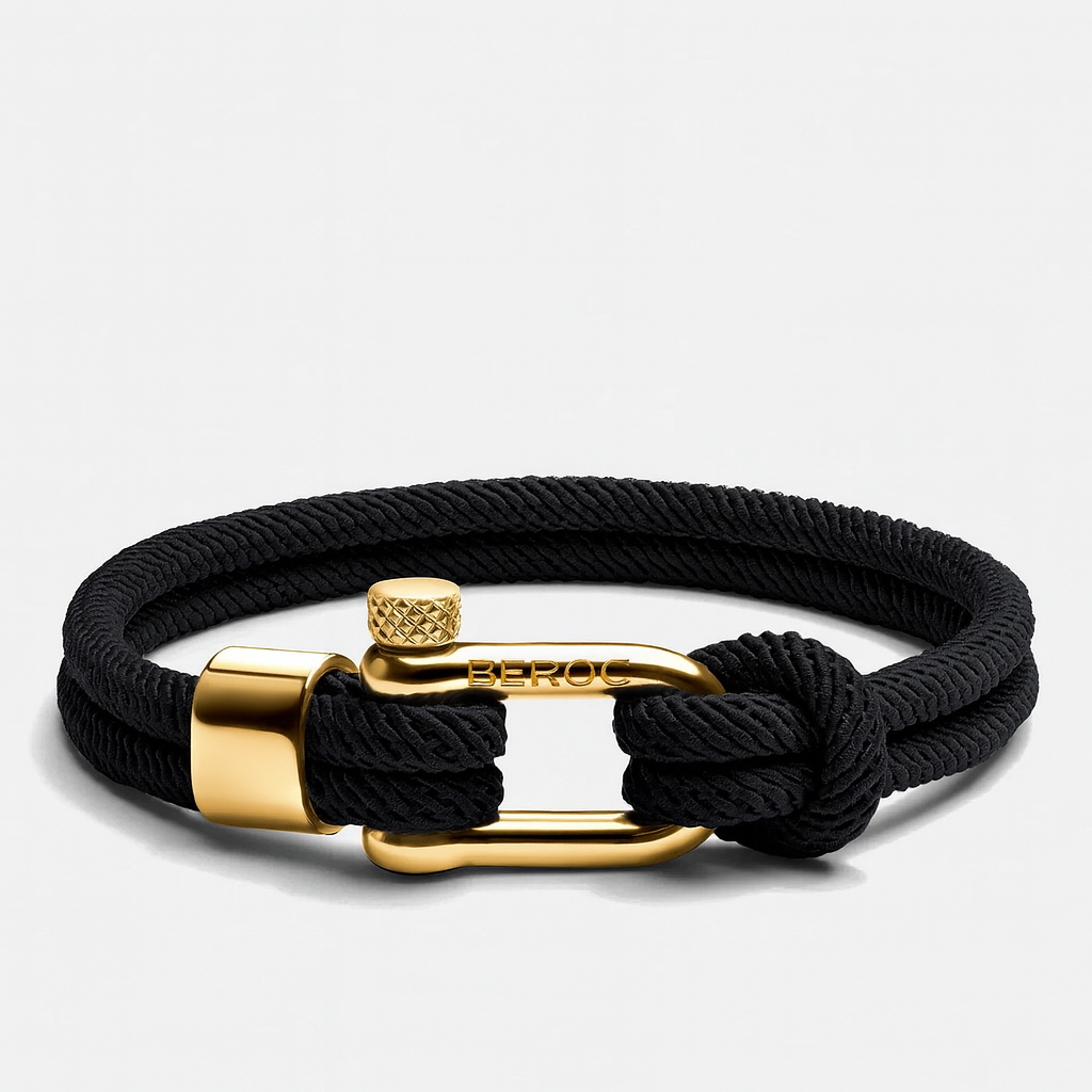 Pulseira de Corda Preta Malibu Gold Beroc